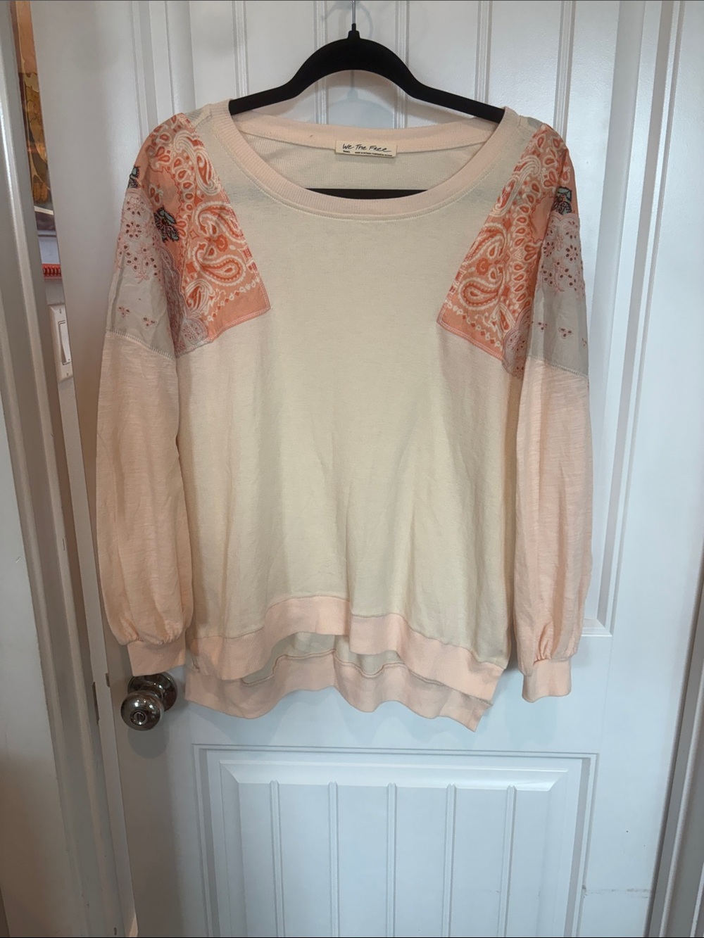 Free People Cream Pullover with Peach Bandana Accents